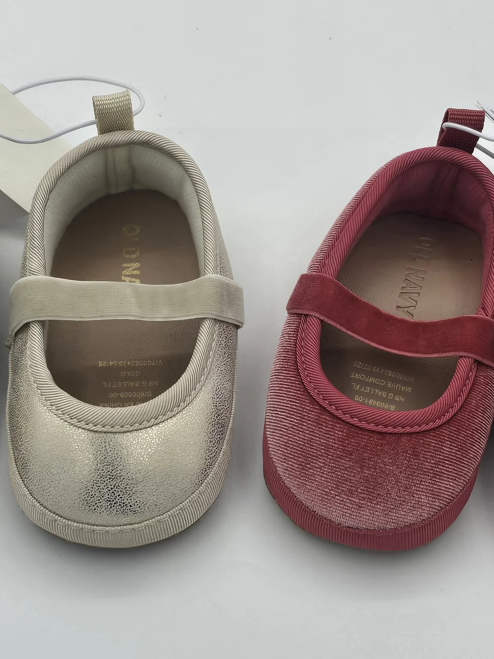 2 Old Navy Metallic Gold and Red Velvet Mary Jane Baby Shoes Sz